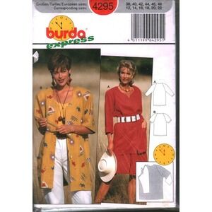 Burda Express 4295 Sewing Pattern Tunic Jacket Raglan Sleeves Size 12-22 Vintage